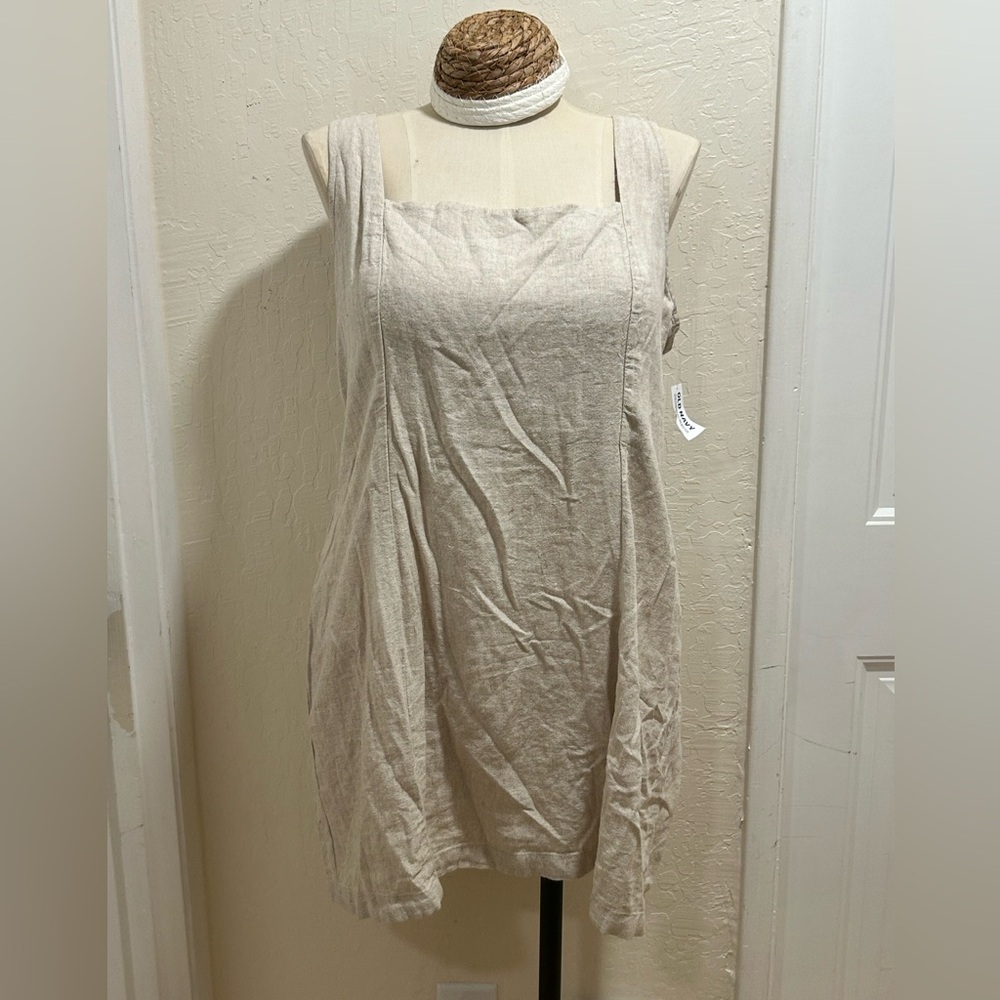 NWT Linen Square Neck Sleeveless Dress in Natural Beige